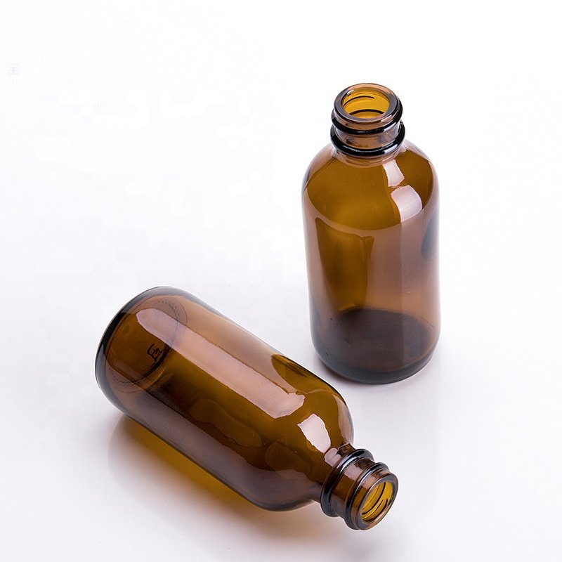 Boston round glass bottle 60 ml amber glass bottle 2 oz glass dropper bottle for essential oil cosmetic packaging