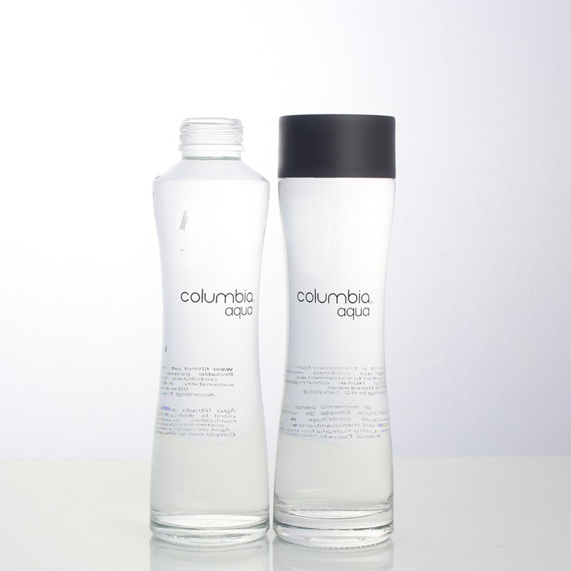 Luxury screen printing vitrify 500ml 700ml high flint clear round juice beverage water glass bottle with plastic cap