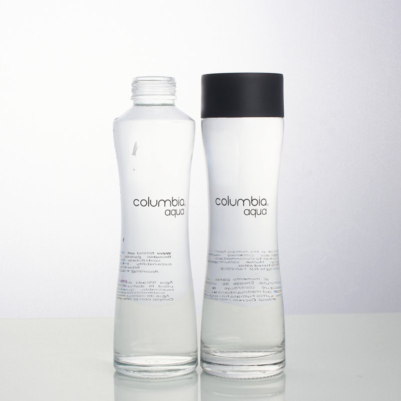 Luxury screen printing vitrify 500ml 700ml high flint clear round juice beverage water glass bottle with plastic cap