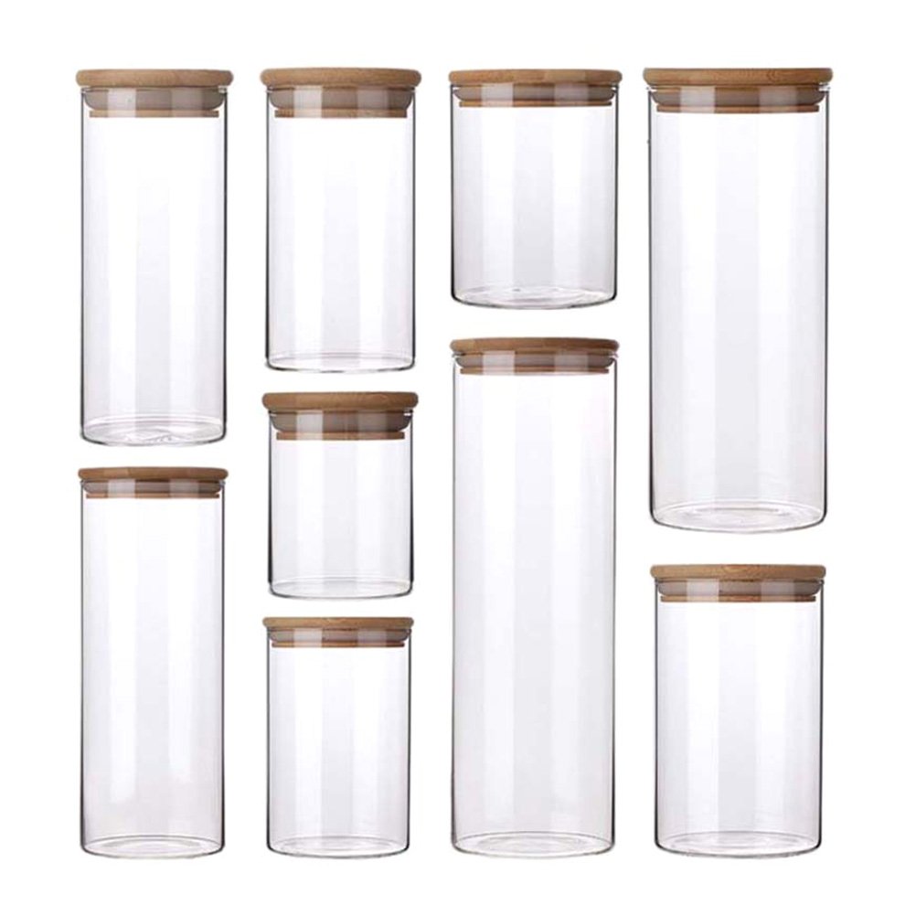 Factory Storage Bottles & Jars Food Storage Container With Airtight Bamboo Lid Borosilicale Clear Glass Jar