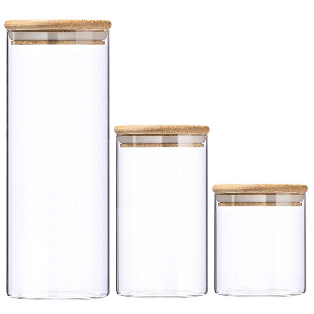 Factory Storage Bottles & Jars Food Storage Container With Airtight Bamboo Lid Borosilicale Clear Glass Jar