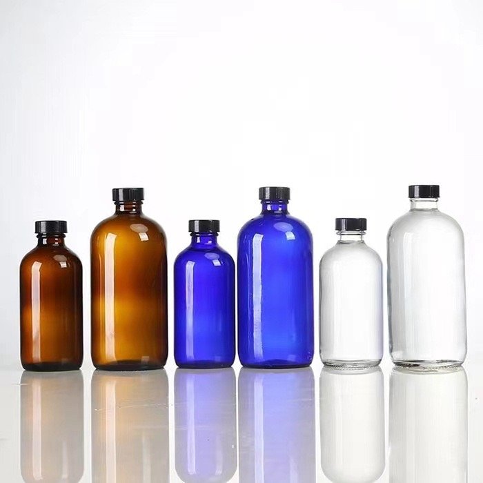Amber 15ml 30ml 60ml 120ml boston round blue glass dropper bottle essential oil bottles spray bottles