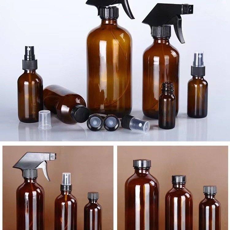 Amber 15ml 30ml 60ml 120ml boston round blue glass dropper bottle essential oil bottles spray bottles