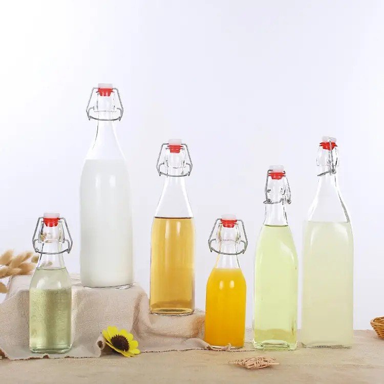 Wholesale 250ml 500ml 750ml 1000ml round and square swing top glass bottles for mineral water or sparkling water