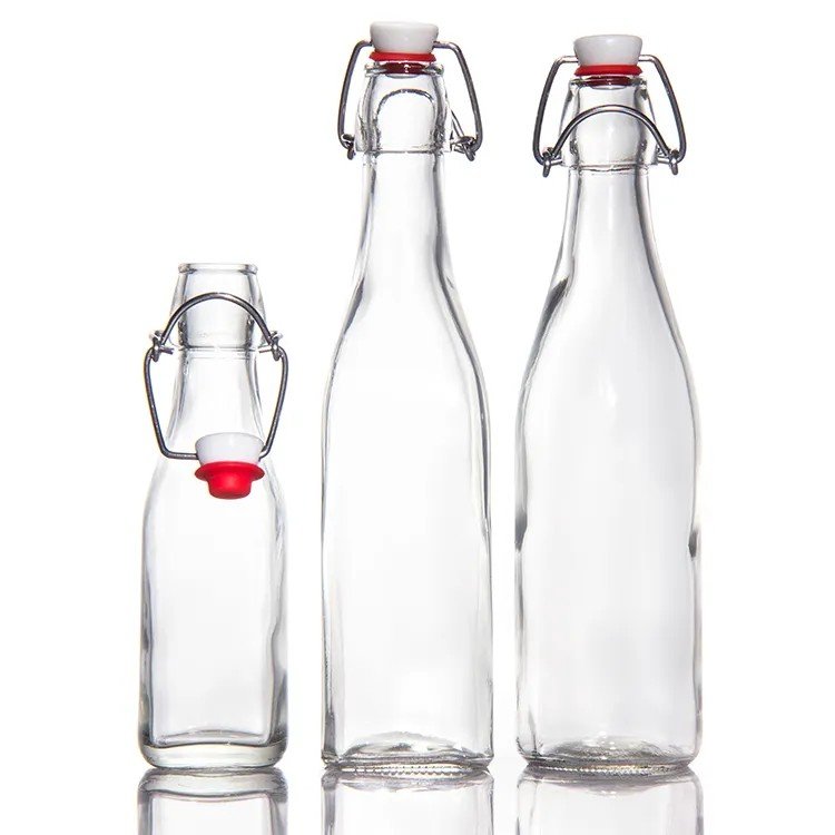 Wholesale 250ml 500ml 750ml 1000ml round and square swing top glass bottles for mineral water or sparkling water