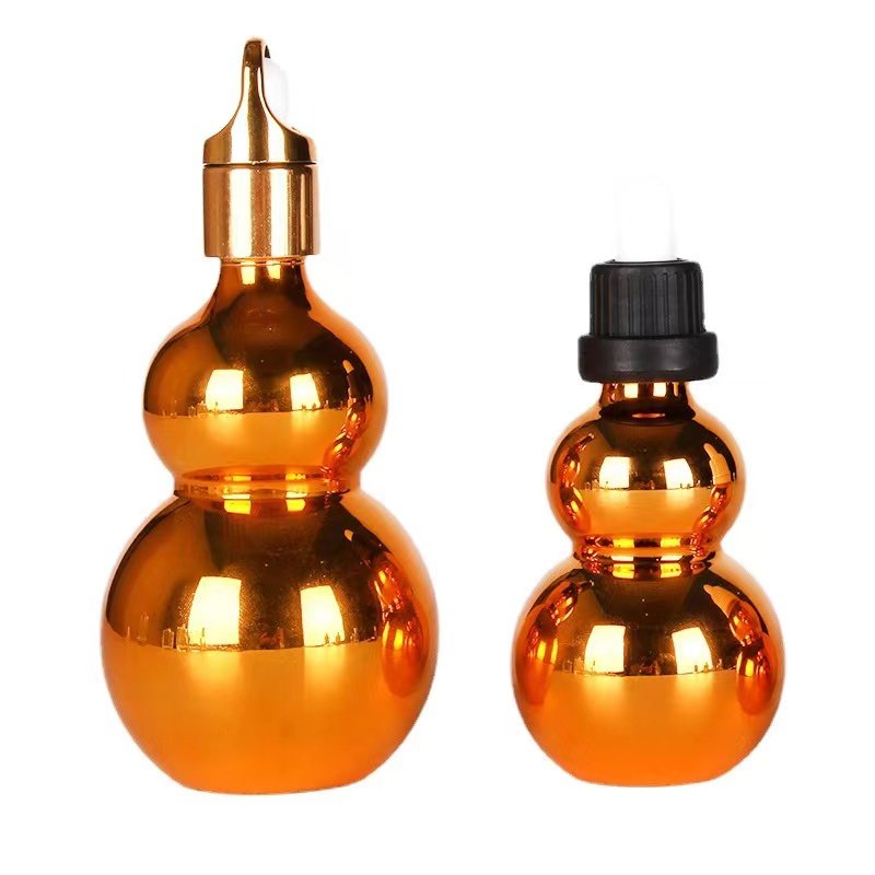 In Stock10 20 30 50 100ML Gold Electroplated Essential Oil Bottle Double Gourd Glass Dropper Bottle Cosmetic Dispensing Bottle