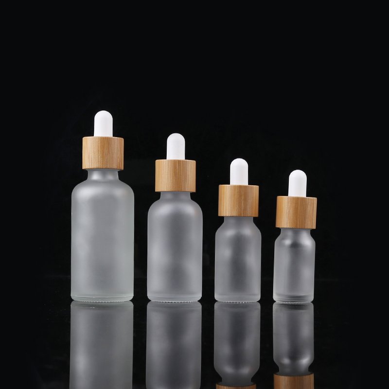 30ml Empty Glass Dropper Bottle With Bamboo Lid Frosted Glass Bottle For Essential Oils Refillable Pipette Bottle Jar