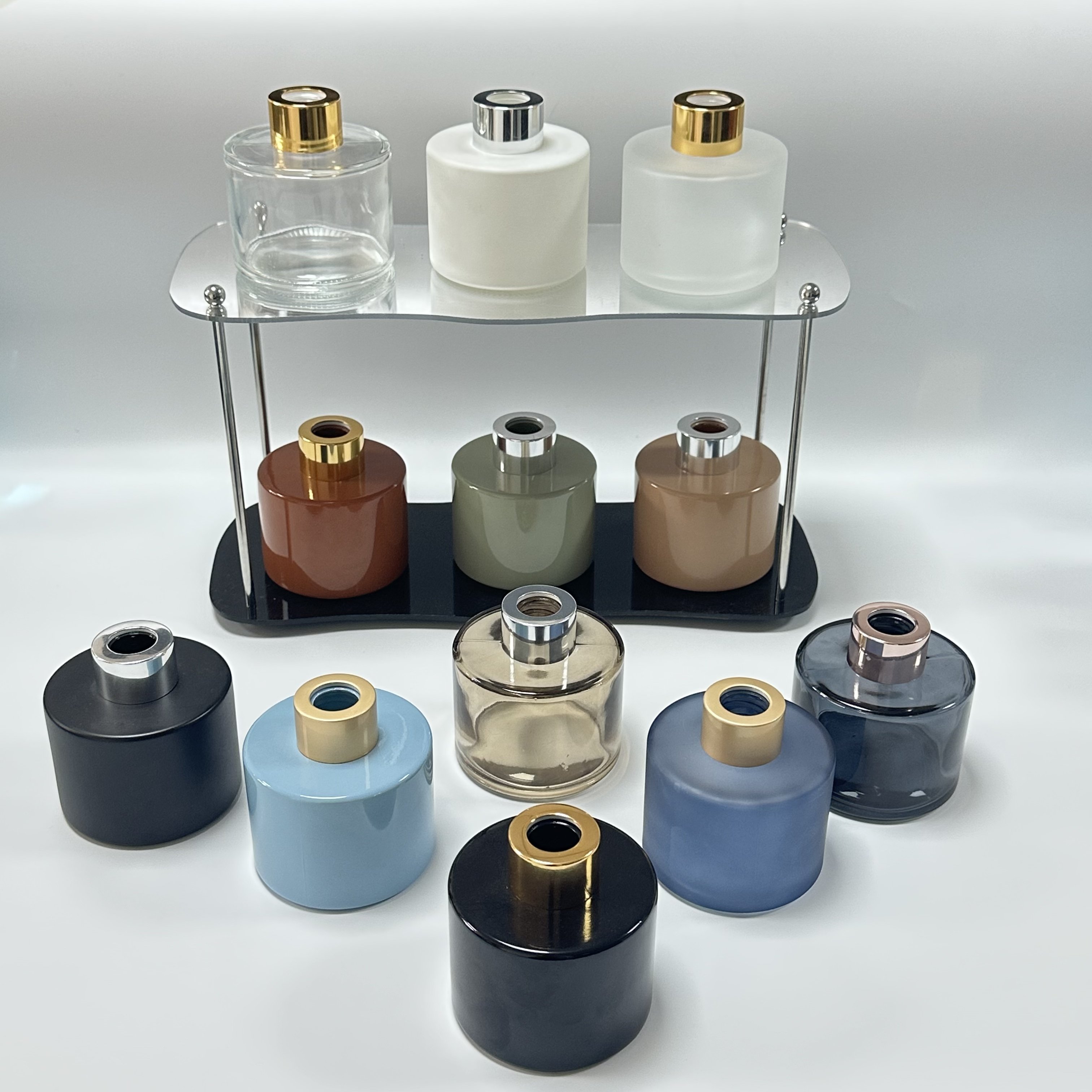 Custom round fireless aromatherapy reed diffuser perfume clear matte empty reed diffuser glass bottle