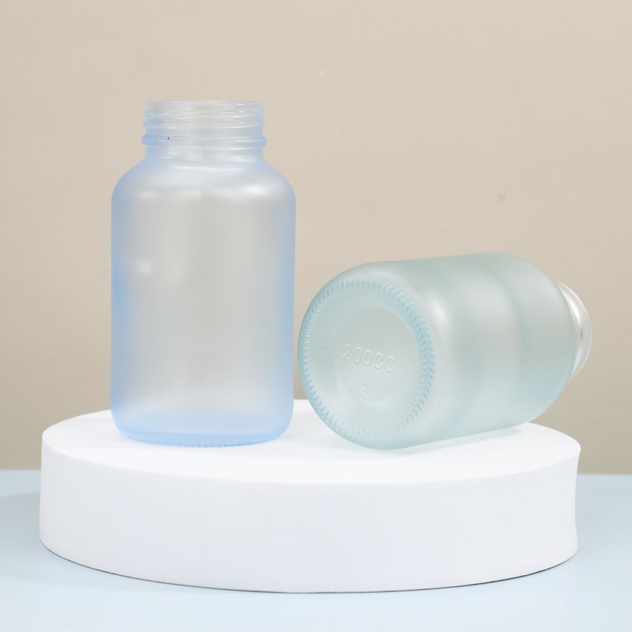 Wholesale Wide Mouth Frost Glass Capsule glass Bottle Frosted Glass Pill Bottle Jar For Medical Pills With Wooden Bamboo Cap