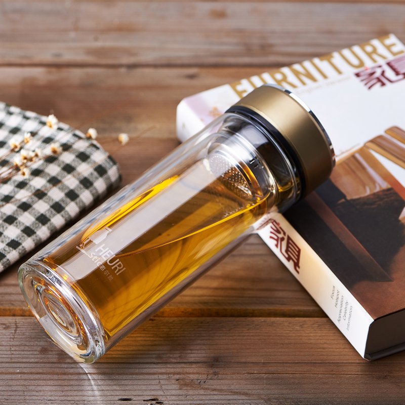 wholesale European style double glass juice bottle with tea infuser