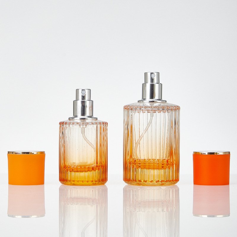 30ml 1oz 50ml 1.5oz 100ml cute Gradient Vertical stripe shape cosmetic perfume glass bottle pump custom color coating color