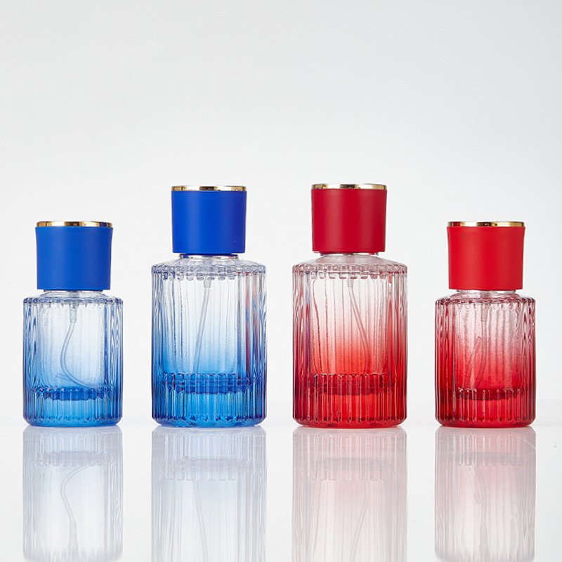 30ml 1oz 50ml 1.5oz 100ml cute Gradient Vertical stripe shape cosmetic perfume glass bottle pump custom color coating color