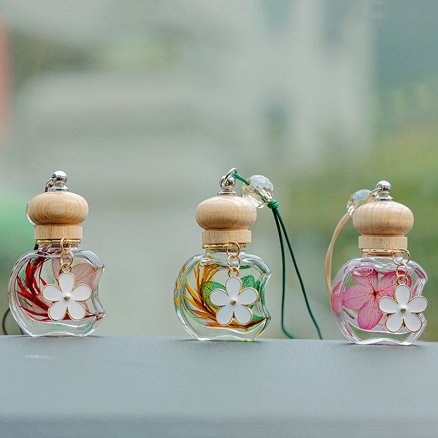 Aroma Home 15ML Fragrance Products Air Freshener Flower Glass Bottle Wooden Lid Hanging Car Aromatherapy Reed Difffusers
