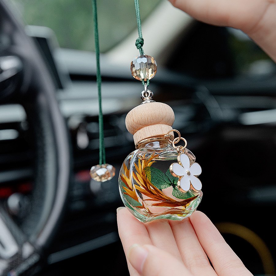 Aroma Home 15ML Fragrance Products Air Freshener Flower Glass Bottle Wooden Lid Hanging Car Aromatherapy Reed Difffusers