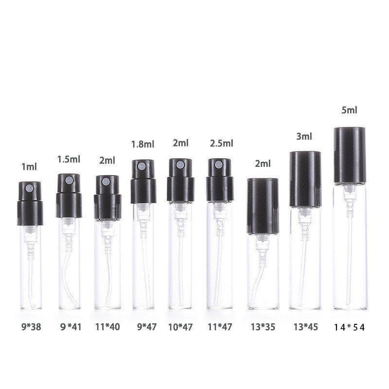 Mini tester Empty 1ml 1.5ml 2ml 1.8ml 2.5ml round fine mist spray perfume sample glass vial pocket sprayer bottle for perfume