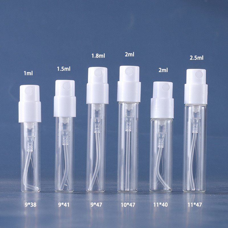 Mini tester Empty 1ml 1.5ml 2ml 1.8ml 2.5ml round fine mist spray perfume sample glass vial pocket sprayer bottle for perfume