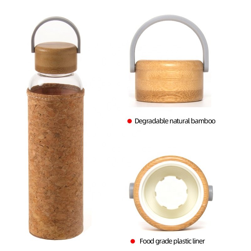Wholesale Customised 500ml 750ml gift Clear sublimation blanks Glass Water Bottles Custom Eco Manufacturing cork cup holder Bamb