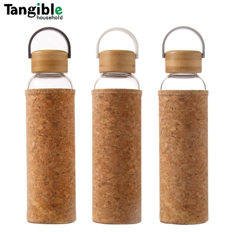 Wholesale Customised 500ml 750ml gift Clear sublimation blanks Glass Water Bottles Custom Eco Manufacturing cork cup holder Bamb