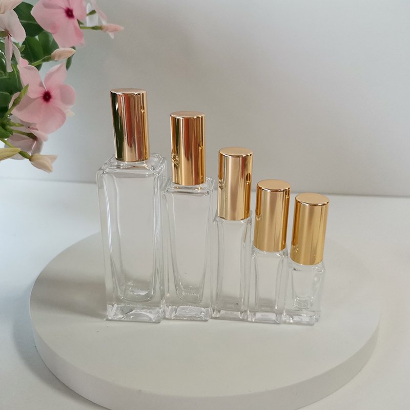 Empty essential oil glass roller bottle square 10 ml clear rectangular glass bottle with stainless steel roller for perfume oil