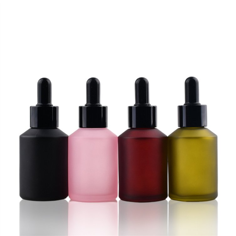 Cosmetic packaging matte black frosted amber 1 2 4 oz lotion essential oil glass bottle with pump dropper screw cap for shampoo