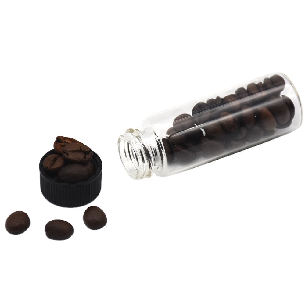 Good quality 20ml clear transparent color glass tube vial screw neck with M20 plastic black screw thread cap