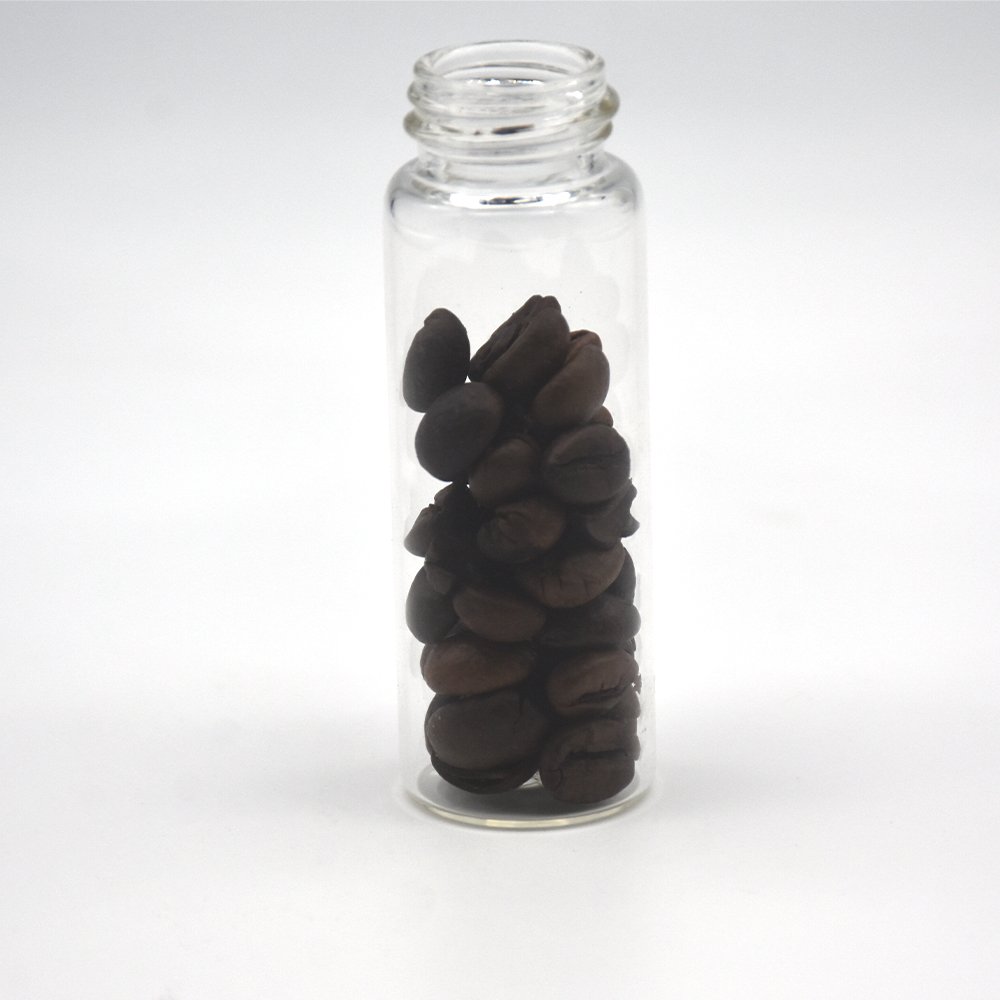 Good quality 20ml clear transparent color glass tube vial screw neck with M20 plastic black screw thread cap