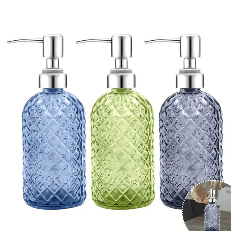 Wholesale 16oz Boston Round Glass Bottles Black And White Refilling Lotion Hand Glass Soap Dispenser Bottles with Pump
