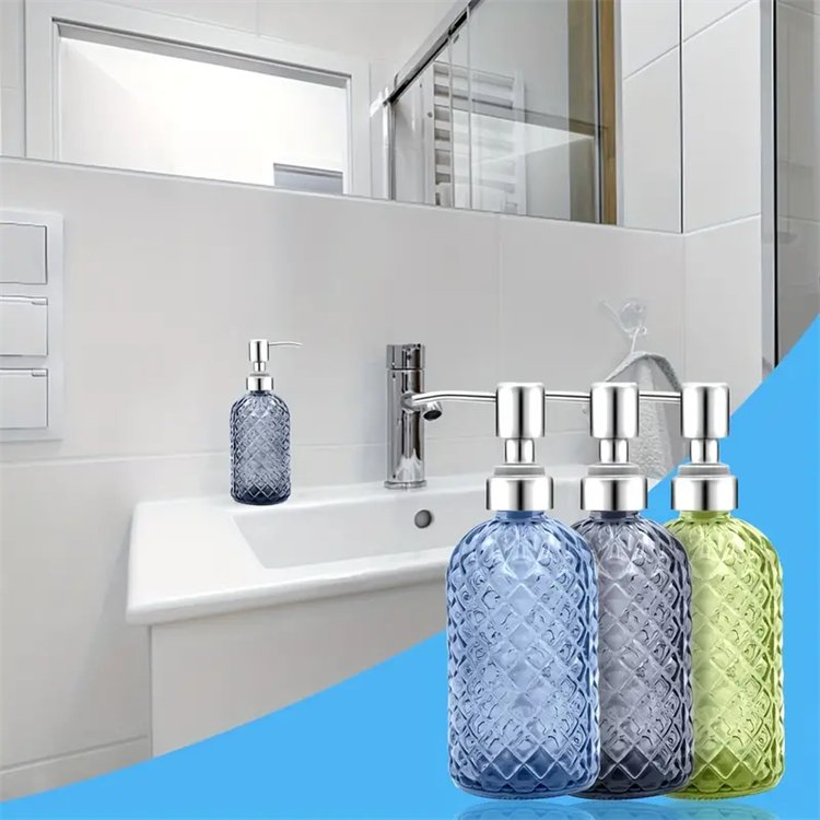 Wholesale 16oz Boston Round Glass Bottles Black And White Refilling Lotion Hand Glass Soap Dispenser Bottles with Pump