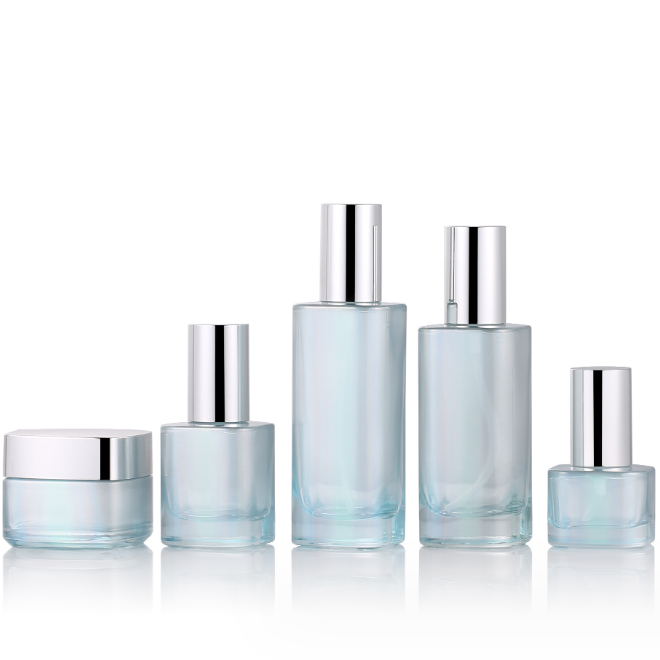 50ml 2 oz color frosted cosmetics cream flat shoulder glass bottle jar with gold lids packaging