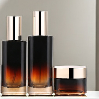 50ml 2 oz color frosted cosmetics cream flat shoulder glass bottle jar with gold lids packaging