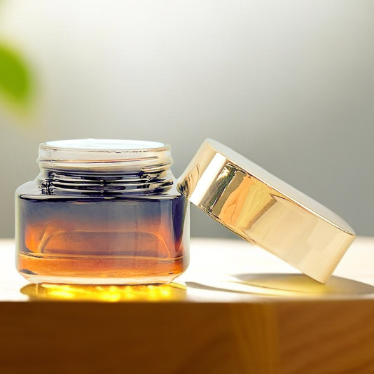 50ml 2 oz color frosted cosmetics cream flat shoulder glass bottle jar with gold lids packaging
