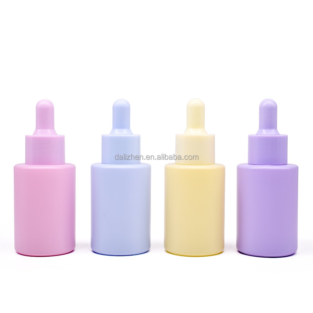 Luxury Empty 30ml Frosted Glass Flat Shoulder Round Liquid Serum Foundation Lotion Packaging Cosmetic Packaging Pump Bottle