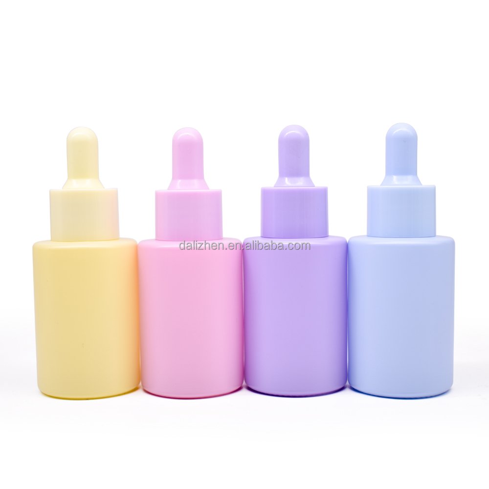 Luxury Empty 30ml Frosted Glass Flat Shoulder Round Liquid Serum Foundation Lotion Packaging Cosmetic Packaging Pump Bottle