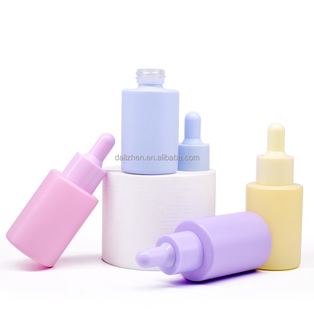 Luxury Empty 30ml Frosted Glass Flat Shoulder Round Liquid Serum Foundation Lotion Packaging Cosmetic Packaging Pump Bottle