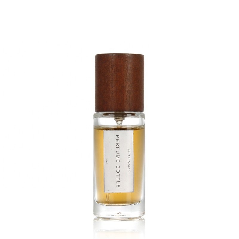 New 20ml round Curly Glass Perfume Bottle with Wooden Cap Empty Spray Bottle