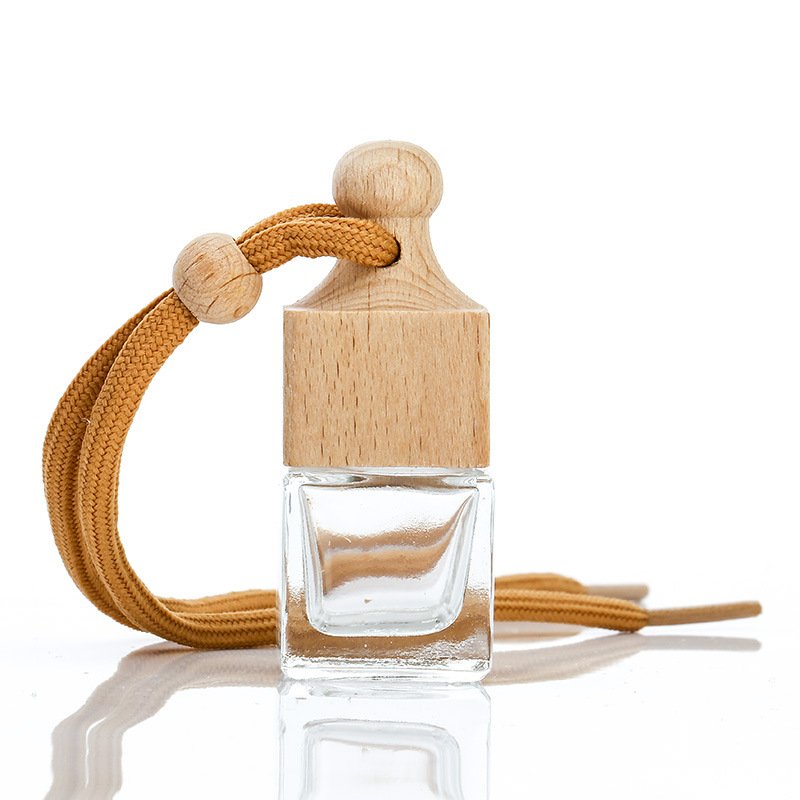 Wholesale 8ml Small Cube Clear Empty Glass Hanging Car Perfume Essential Oil Glass Bottles for diffuser