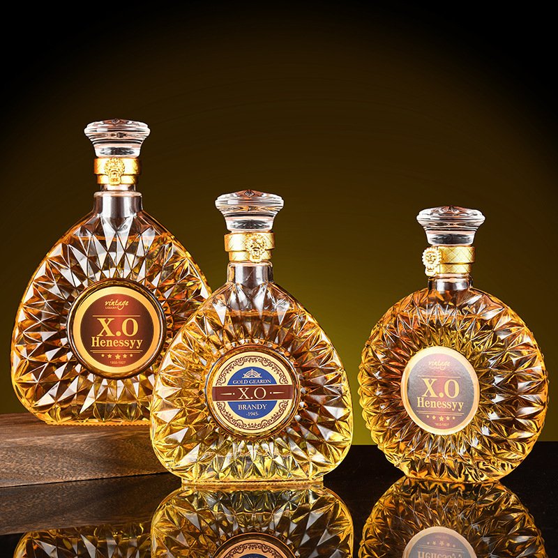 500ml 750ml Customizable Products Flat Wine Bottle Empty Liquor Glass Bottles with glass lid