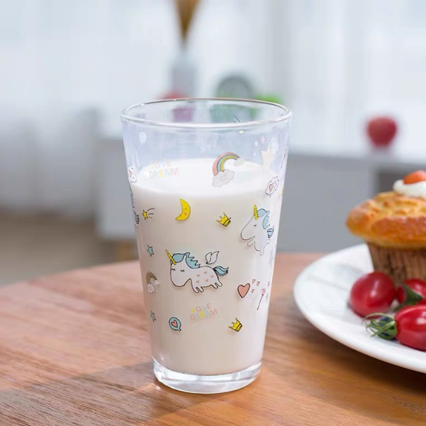 Cute 400ml 13.5oz Scale Water Mug Kids Glass Milk Cup With Silicone Straw and Lid Glass Bottle