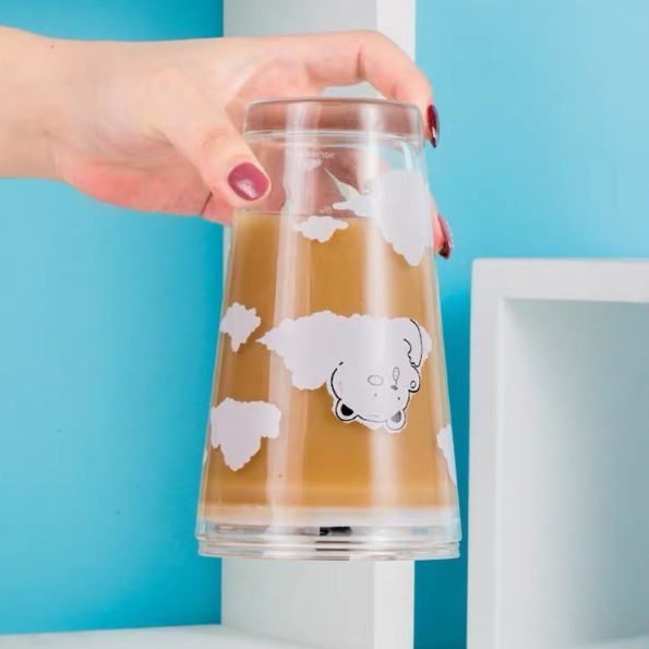 Cute 400ml 13.5oz Scale Water Mug Kids Glass Milk Cup With Silicone Straw and Lid Glass Bottle
