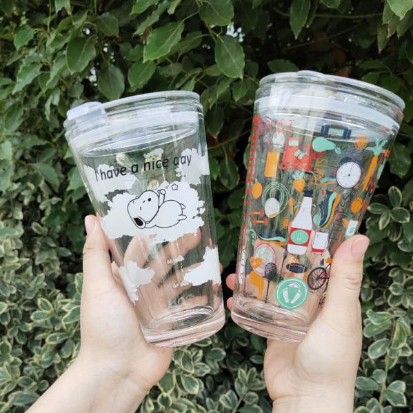 Cute 400ml 13.5oz Scale Water Mug Kids Glass Milk Cup With Silicone Straw and Lid Glass Bottle