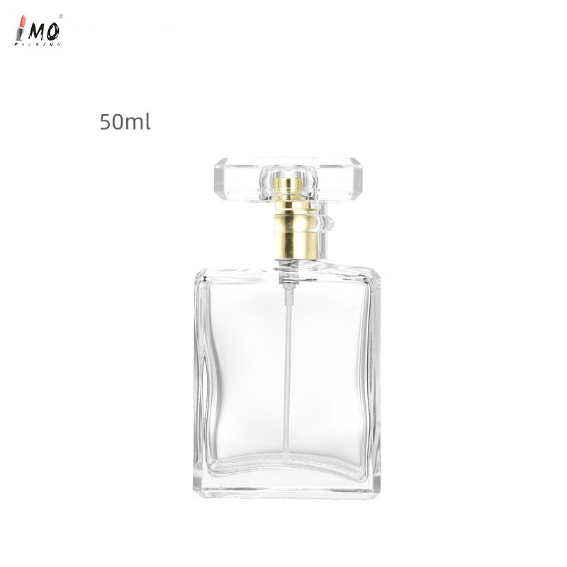 30ml 50ml 100ml Square Refillable Unique Glass Pump Empty Bottles For Perfume Cosmetics Packaging Bottles Wholesale