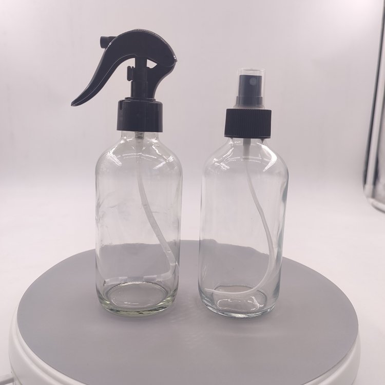 Wholesale 500ml 16oz 8oz Amber Clear Empty Boston Round Cosmetics Spray Glass Bottle with Trigger Sprayer