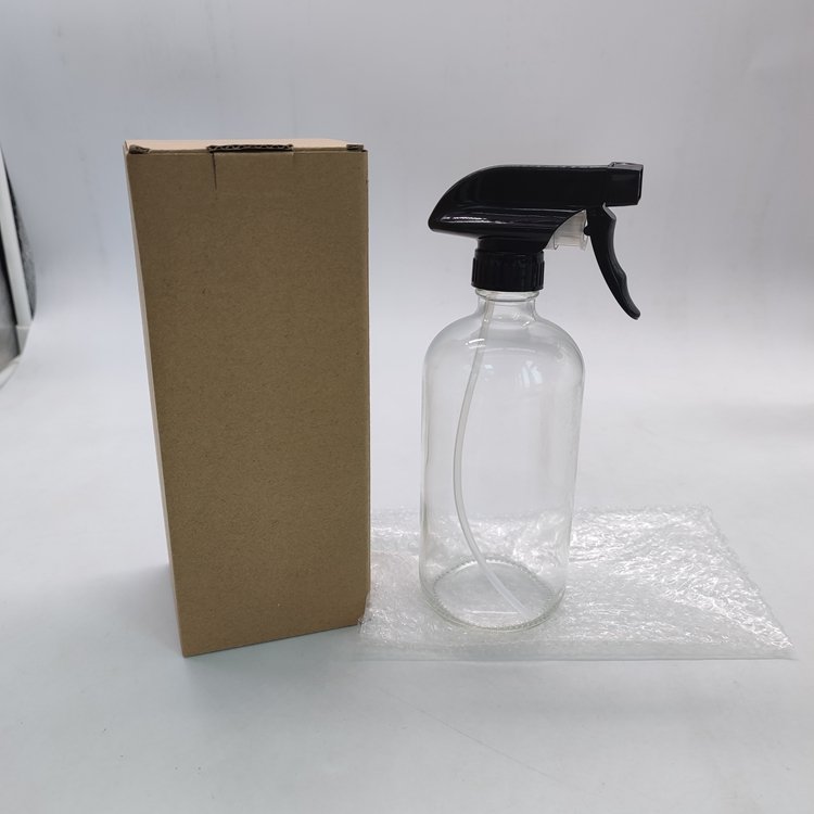 Wholesale 500ml 16oz 8oz Amber Clear Empty Boston Round Cosmetics Spray Glass Bottle with Trigger Sprayer