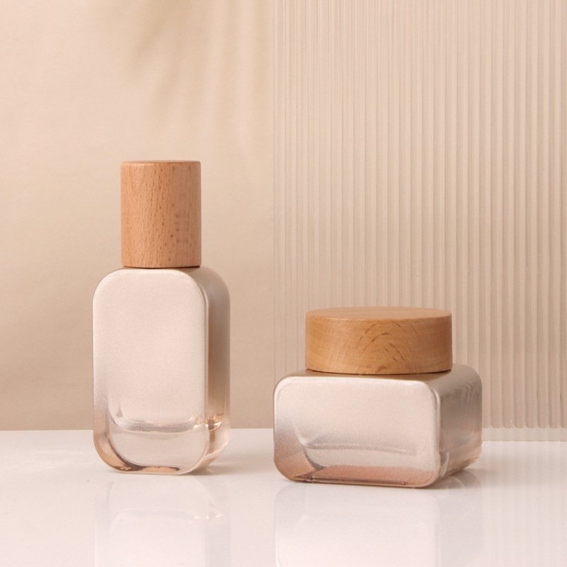 Empty Glass Bottle Skincare Packaging Lotion Bottle With Pump Luxury Cosmetic Glass Bottle And Jar Set For Skin Care Container