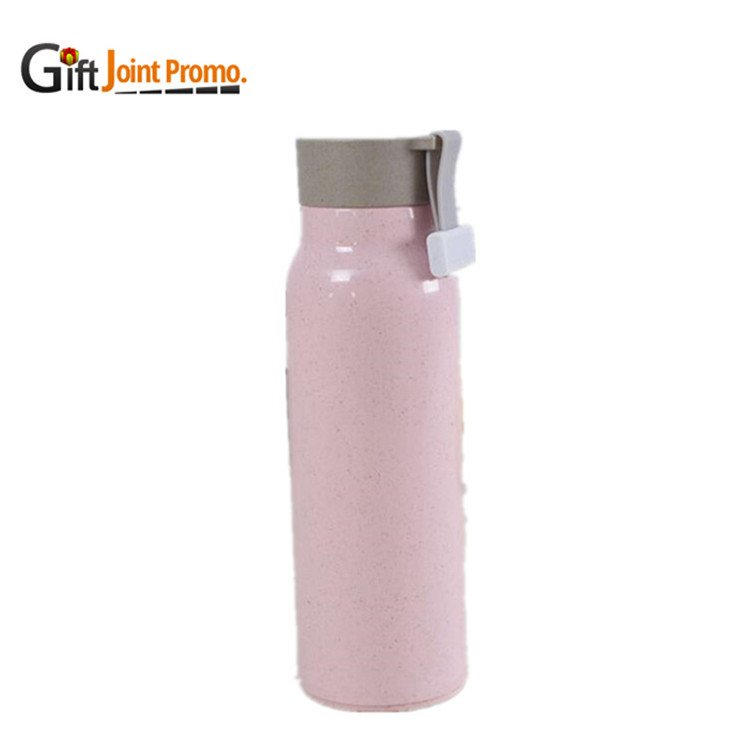 Eco friendly double wall wheat straw water bottle outdoor 400ml plastic wheat straw glass bottle