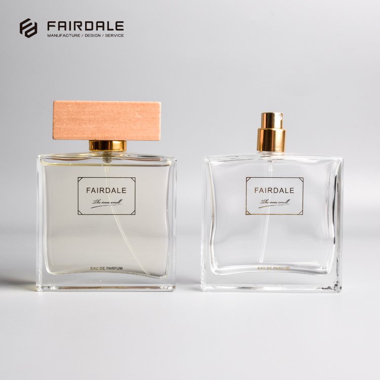 New Trends Wholesale Cosmetic Package Container Empty Rectangular Perfume Glass Bottles With Wooden Cap