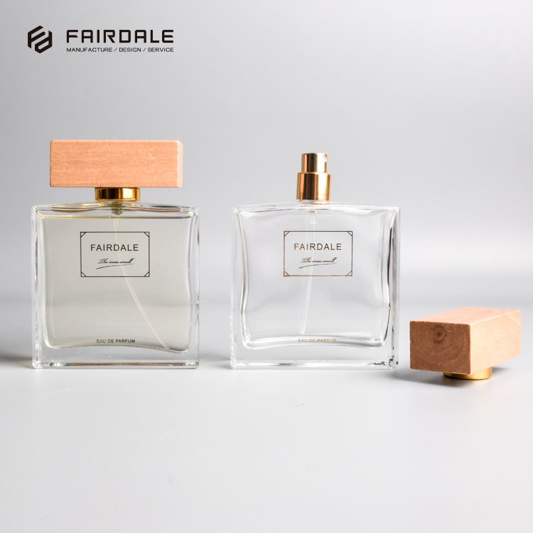 New Trends Wholesale Cosmetic Package Container Empty Rectangular Perfume Glass Bottles With Wooden Cap