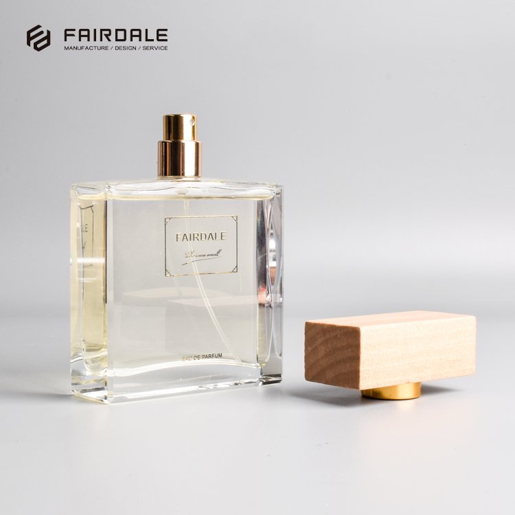 New Trends Wholesale Cosmetic Package Container Empty Rectangular Perfume Glass Bottles With Wooden Cap