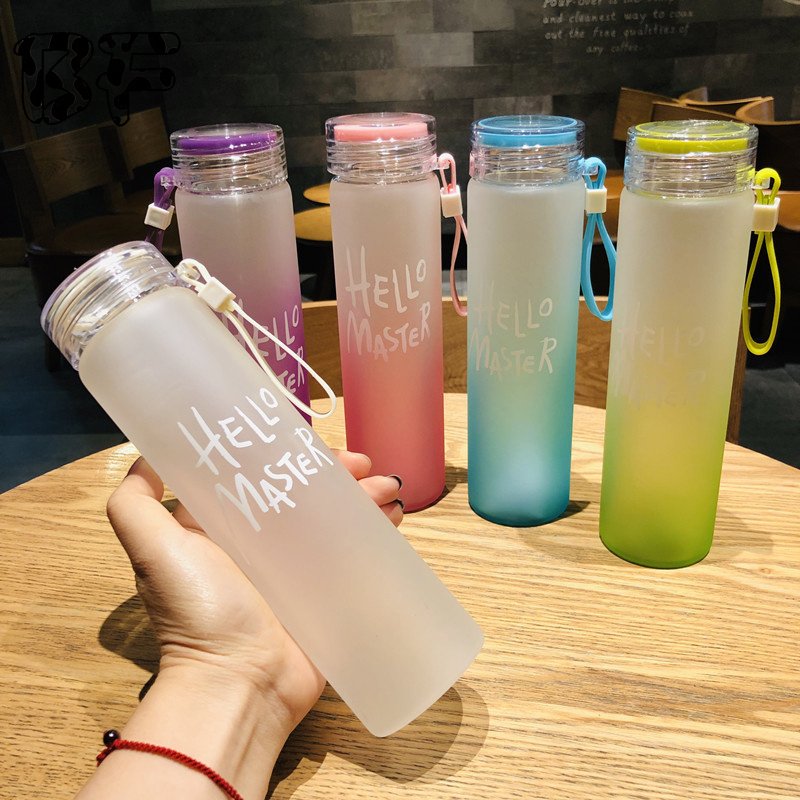 Hot Sale 480ml Wholesale Water Cup Student School Office Botella De Agua Gradient Colorful Glass Water Bottle For Kids