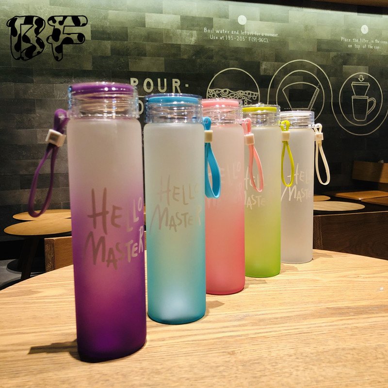 Hot Sale 480ml Wholesale Water Cup Student School Office Botella De Agua Gradient Colorful Glass Water Bottle For Kids